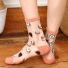 Summer Women Socks Ultra-thin Transparent Crystal Silk Socks Women Cartoon Print Japanese Kawaii Cute Funny Elastic Long Socks