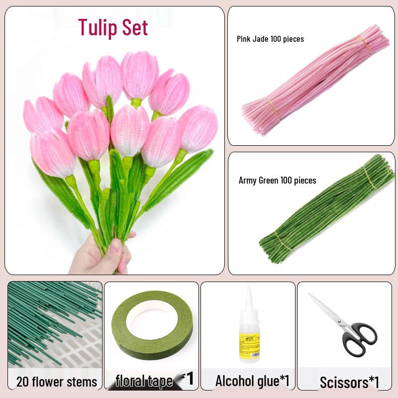 Thickened White Chenille Pipe Cleaners - Mixed Colors for DIY Bouquet Crafts