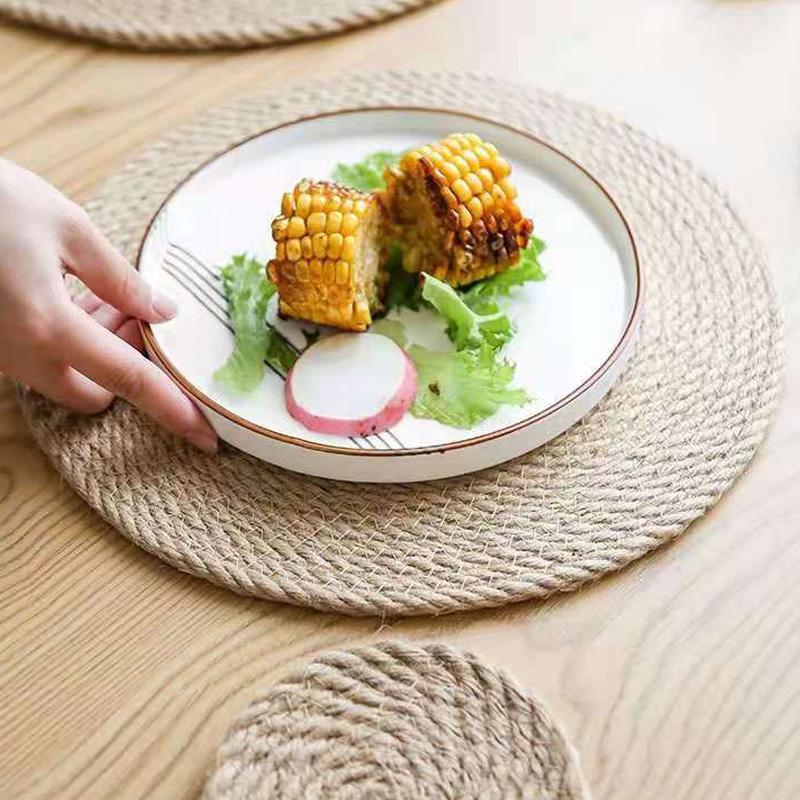 Эллиптический коврик под чашу из хлопка и пеньки, коврик под кастрюлю, льняная салфетка в деревенском стиле