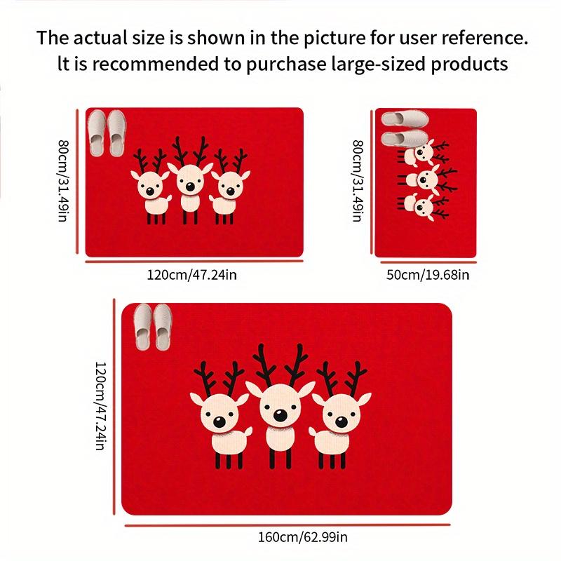 1pc Festive Red Christmas Door Mat with Adorable Reindeer Print - Non-Slip, Absorbent, Machine Washable Floor Mat for Entryway,