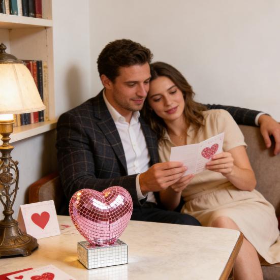 Фигурка Диско Сердце Блестящая Красная Розовая Сердцевидная Настольная Центральная Композиция Романтическое Отражающее Диско Зеркальное Сердце для Дня Святого Валентина Юбилея Свадьбы