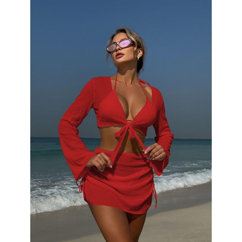 New Solid Color Sexy Summer New Beach Vacation Ins Wind Four-piece Split Swimsuit