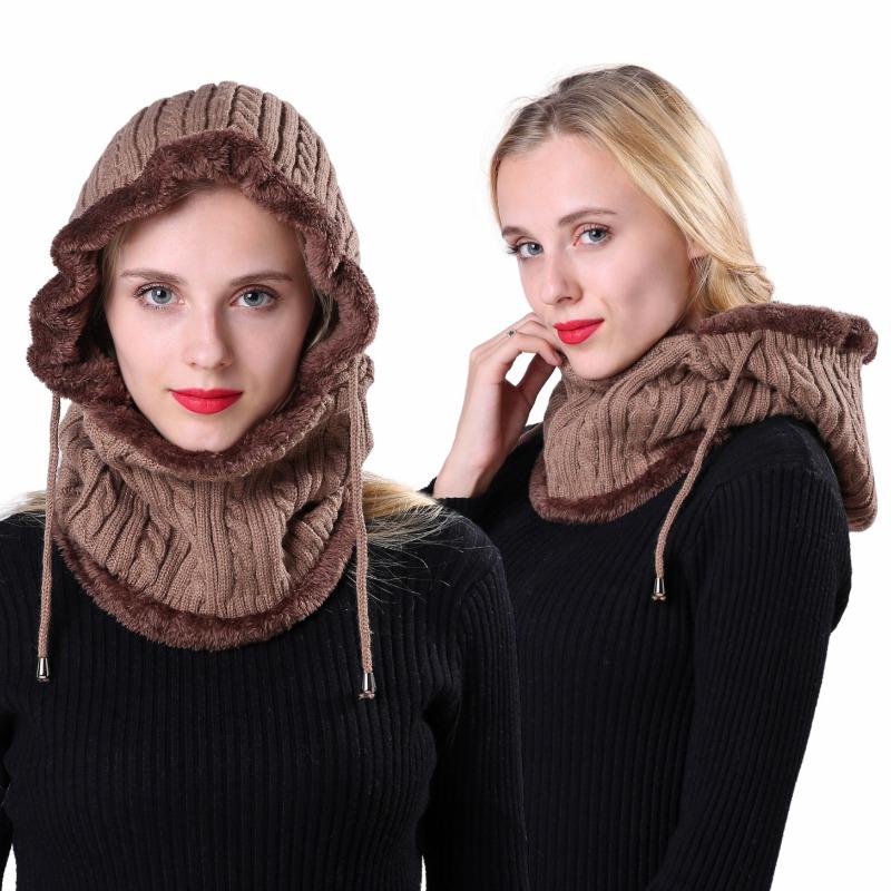 Autumn Winter Hat Men's Women's Knitting Hats & Caps Wool Cycling Cold Protective Ear Cap Fried Dough Twists One-piece Plush Thickened Pullover Hat