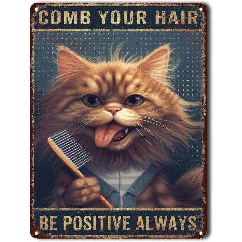 Retro Cat Coffee Metal Tin Sign Vintage Kitchen Signs Wall Decor Because Murder Is Wrong Funny Signs Bar Decorations Art Poster