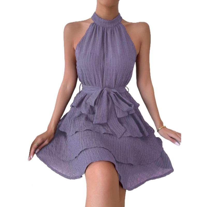 Новое летнее европейское и американское женское платье без рукавов с рюшами и висячим вырезом с круглым вырезом, платье S-XL