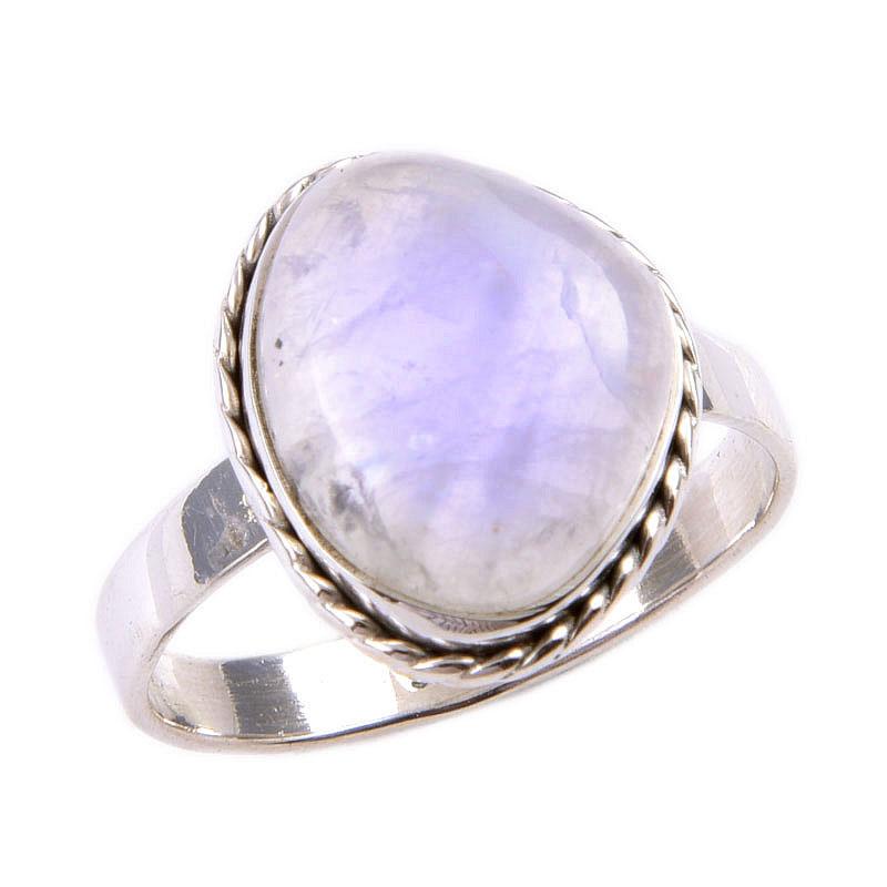 Natural Rainbow Moonstone Gemstone 925 Solid Sterling Silver Ring Size 10 T3K91