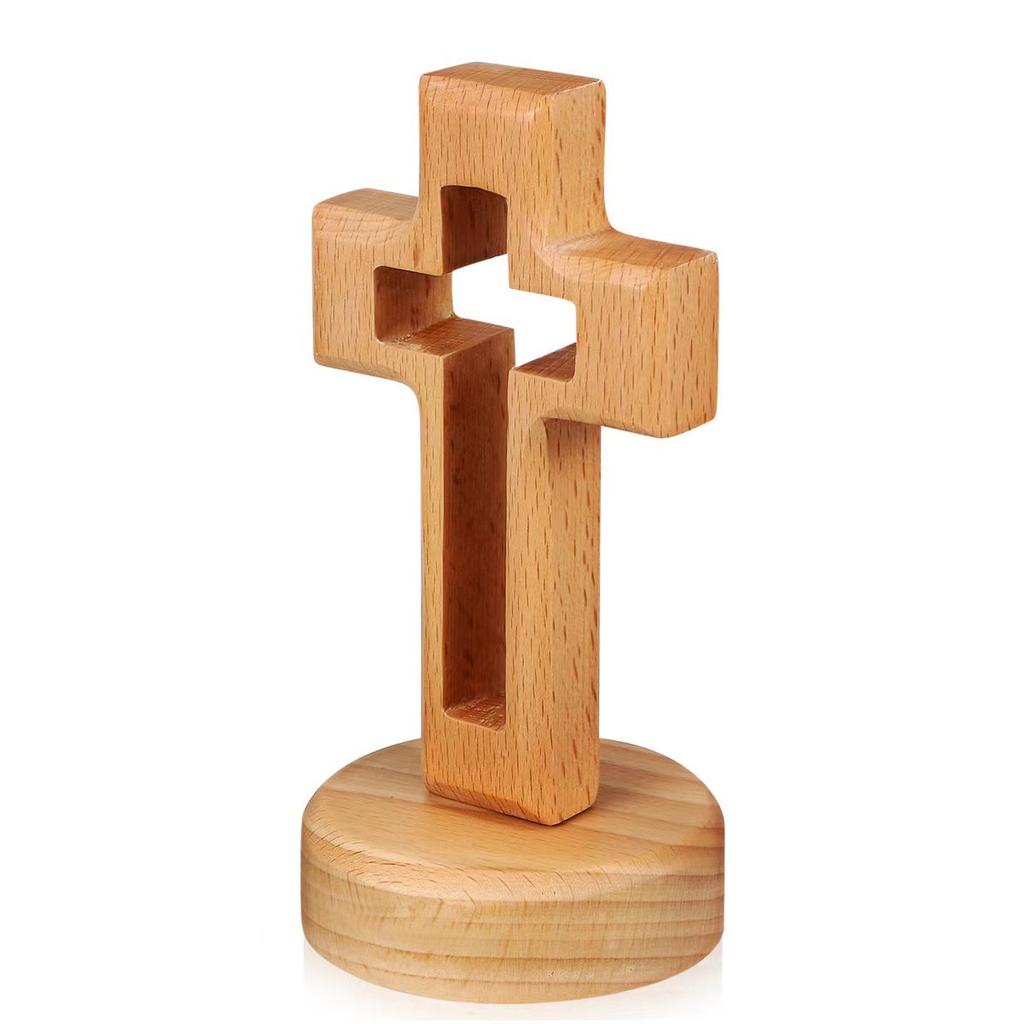 Wooden Jesus Crucifix - Religious Wall and Table Decor for Church, Christian Gift