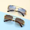 Retro Double Bridge Sunglasses For Women & Men Stylish Rimless Cat-Eye Design With Bold Leopard Print Trendy Eyewear