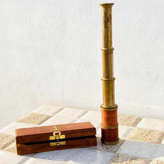 Латунный телескоп 35,56 см с деревянной коробкой, Пиратский шпионский телескоп, Подарок на годовщину для мужа, Подарок для папы, Подарок для моряка, Подарки на выпускной