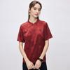 19mm Twill Satin Summer Round Neck Chinese Style Buckle Jacquard Temperament Heavyweight Mulberry Silk T-shirt for Women