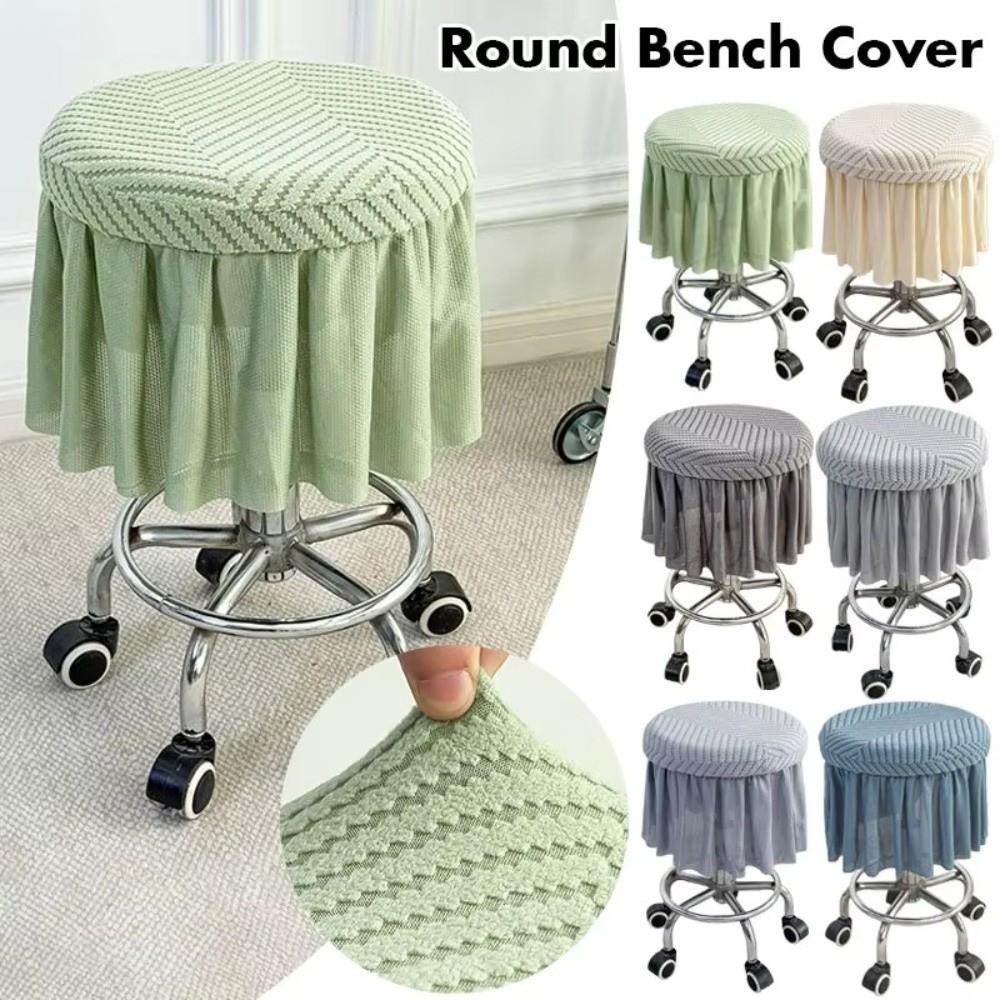 New Full-Coverage Bar Round Stool Cover Elastic Thickened Round Chair Cover with Skirt Hem Washable Stool Cushion Cover