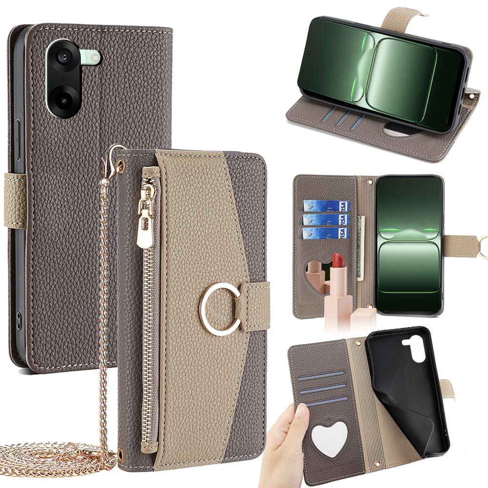 For OnePlus Nord CE5 5G/Ace 5 Racing 5G Case Mirror Wallet Leather Phone Cover with Chain Shoulder Strap