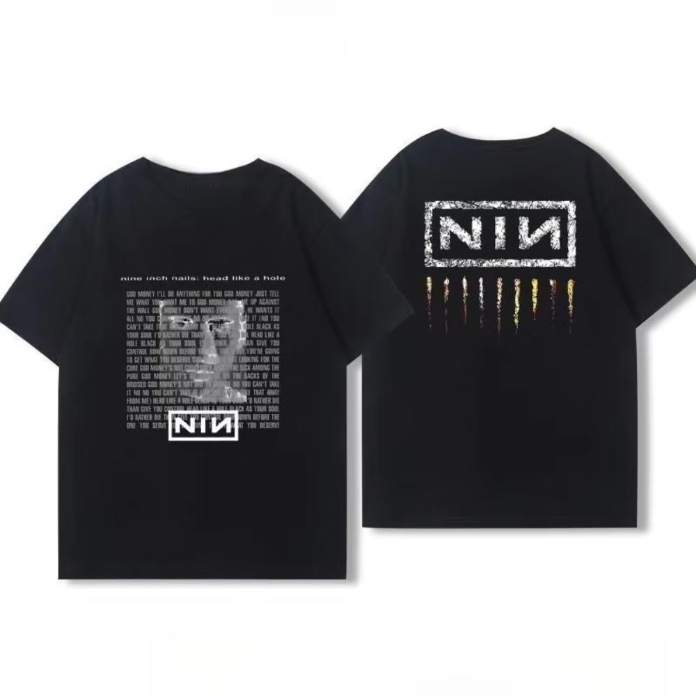 Американская летняя хлопковая куртка для мужчин и женщин Nine Inch Nails Nine Inch Nails Окружающая рок-группа Футболка с коротким рукавом с принтом