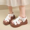 Fashion New Real Soft Leather Thick Shoes Roman Sandals Women's Platform Bottom Hollow Non-slip Soft Bottom Casual Beach Shoes Women