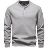 Men's Velvet Long Sleeved Quarter Buttoned Sweatshirt Casual Knit Pullover Baseball Collar