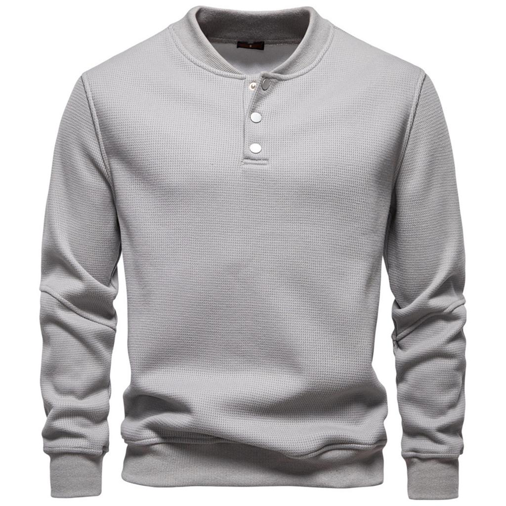 Men's Velvet Long Sleeved Quarter Buttoned Sweatshirt Casual Knit Pullover Baseball Collar