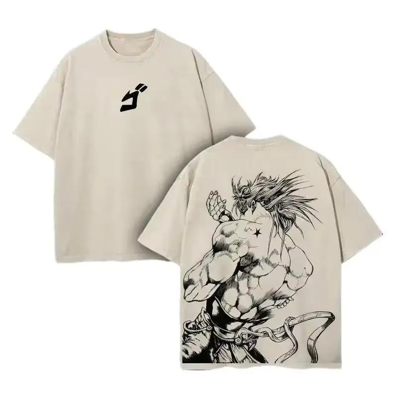 2026 New Hot Summer Anime JoJo's Bizarre Adventure Dio Print Men Clothing Washed Cotton Tee Retro Manga T Shirt Harajuku T-shirt