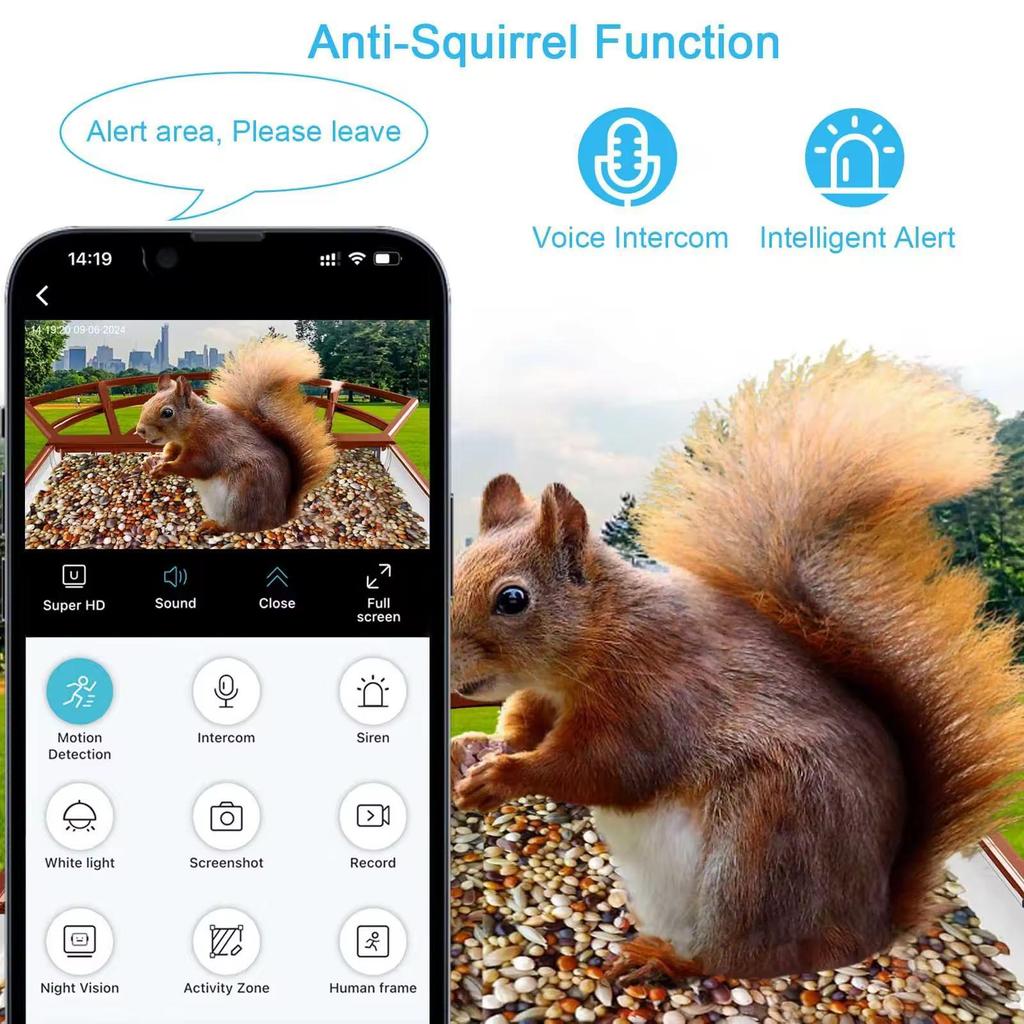 Умная кормушка для птиц с ИИ, камерой и солнечной панелью для наружного наблюдения