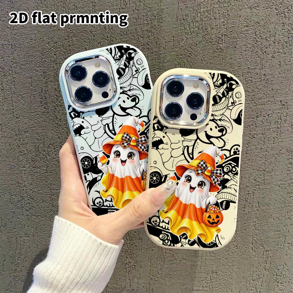 Phone Case: 2D flat design, fits iPhone 18, 17, 16, 15, 14, 13 Pro, wizard hat little ghost, perfect Christmas and Halloween holiday gift