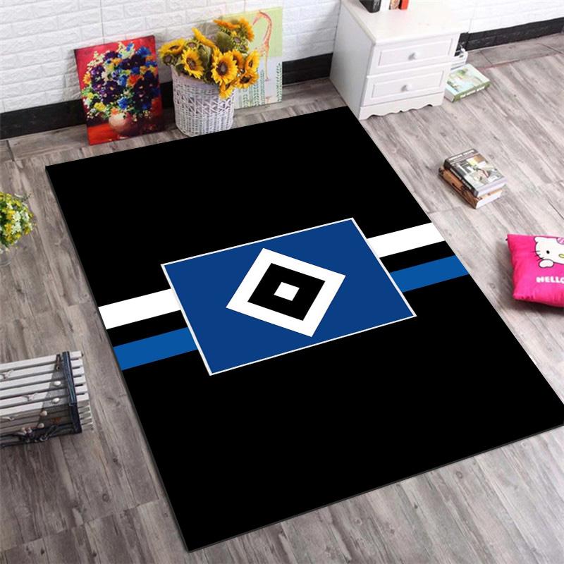 Black Blue White Stripe Club Badge Print Area Rug, Sports Fan Non‑Slip Floor Mat for Living Room Bedroom Home Decor