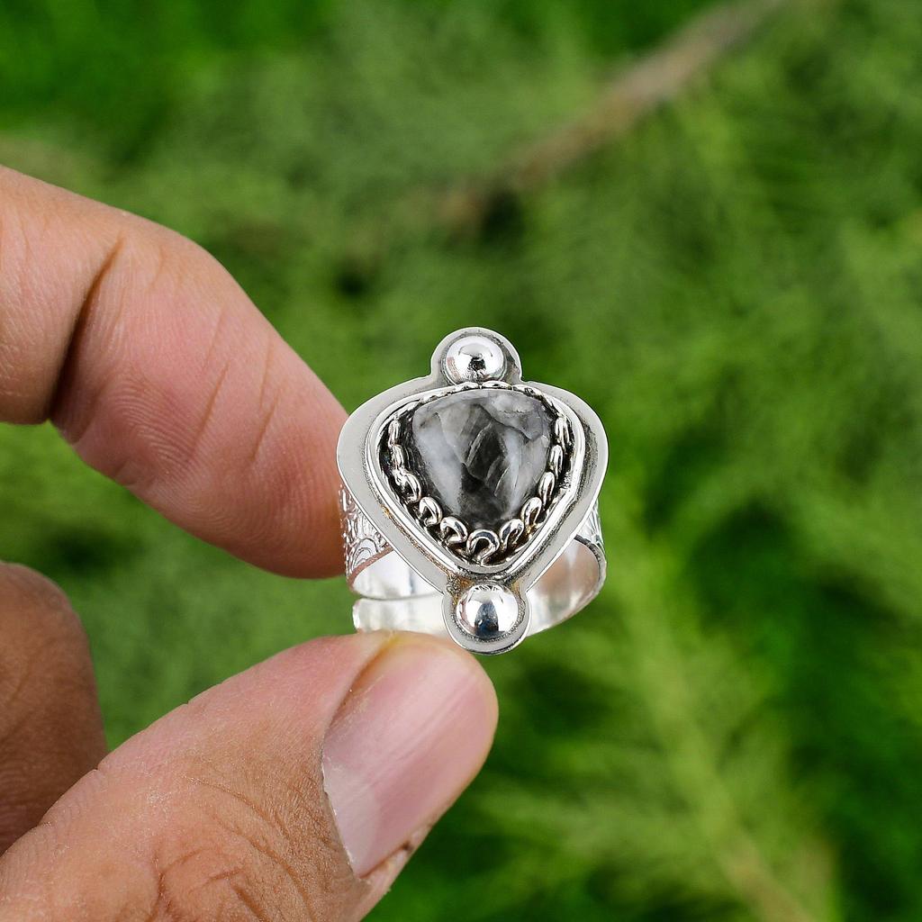 Sterling Silver Natural Orthoceras Fossil Birthday Stackable Bezel Promise Ring