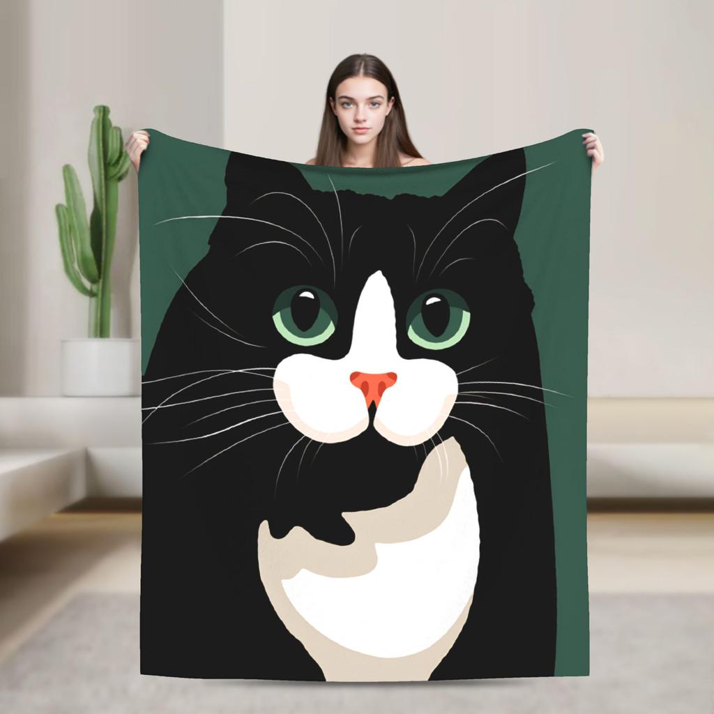 Whimsical Reading Cat Plush Blanket Girls Boys  Flannel Throw Blanket For Living Room Warm Soft Custom Quality Bedspread Gift