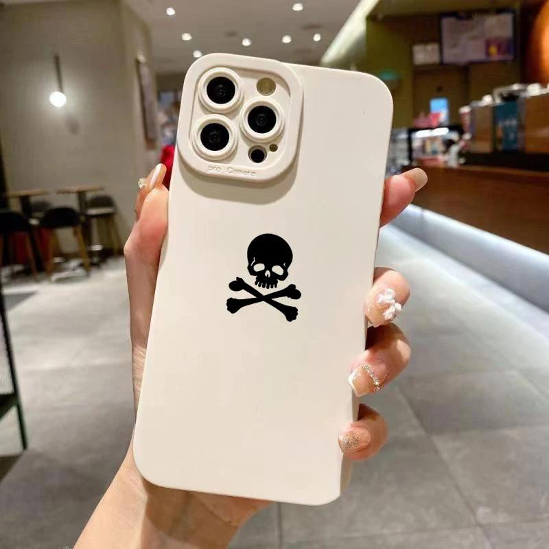 Black Skull Phone Case For iPhone 15 Cases iPhone 14 13 12 11 Pro Max Mini XS Max XR X 7 8 Plus SE Matte Soft Silicone Cover