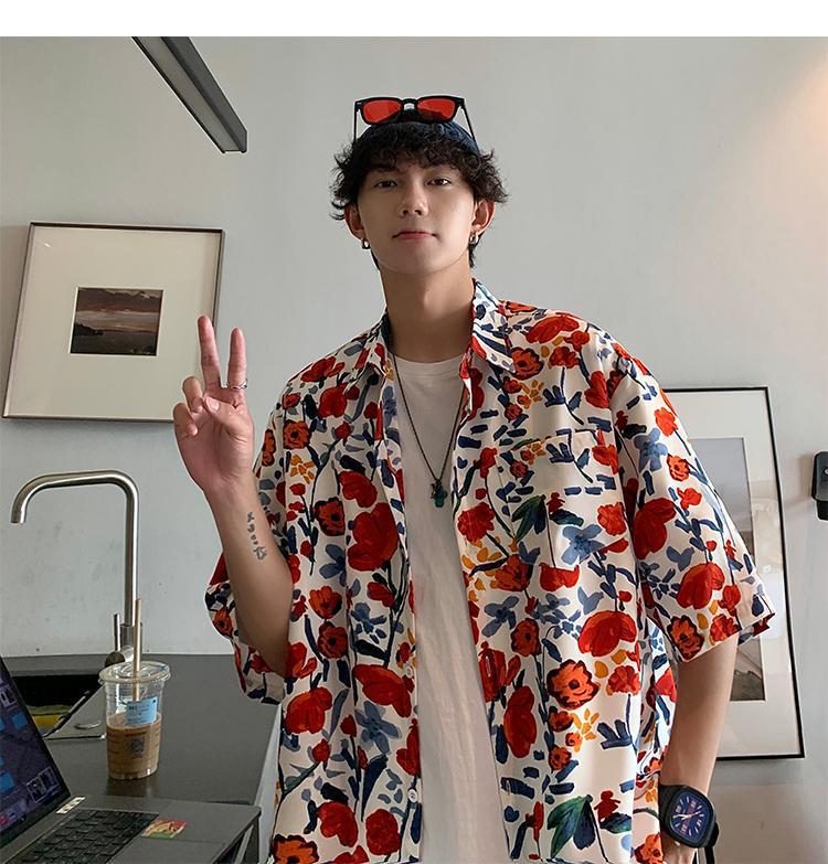 Мужская рубашка с коротким рукавом в гавайском цветочном стиле — модная, легкая, высококачественный дизайн в гонконгском стиле