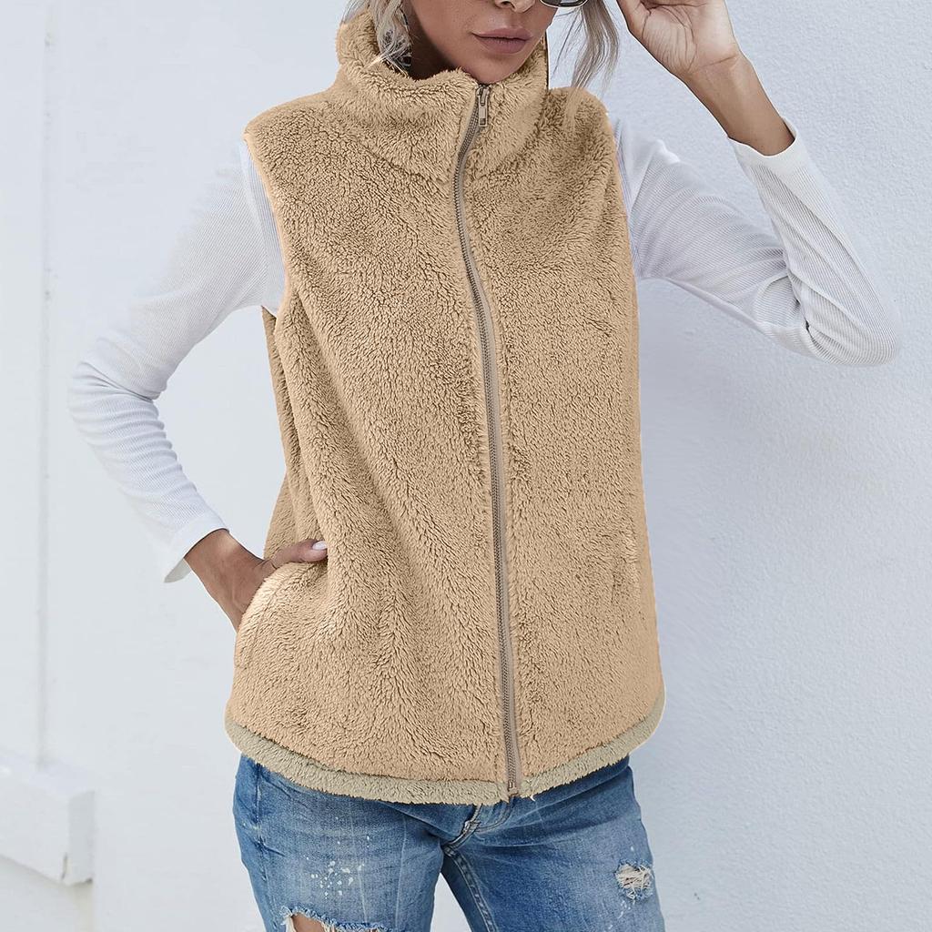 Женское модное однотонное свободное плюшевое пальто без рукавов на молнии