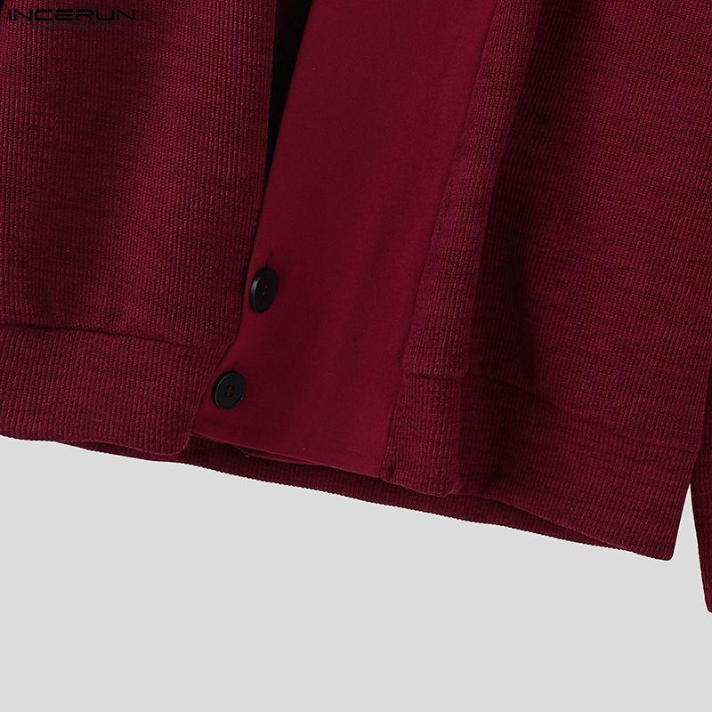 INCERUN Oversized Men V Neck Long Sleeve Front Cross Buttons Rib Casual Loose Cardigan