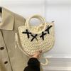 Straw Woven Bag Small Fragrant Style Sling Shoulder Crossbody Bag Hand-held Women's Bag Bow Design Beach Bag AVE