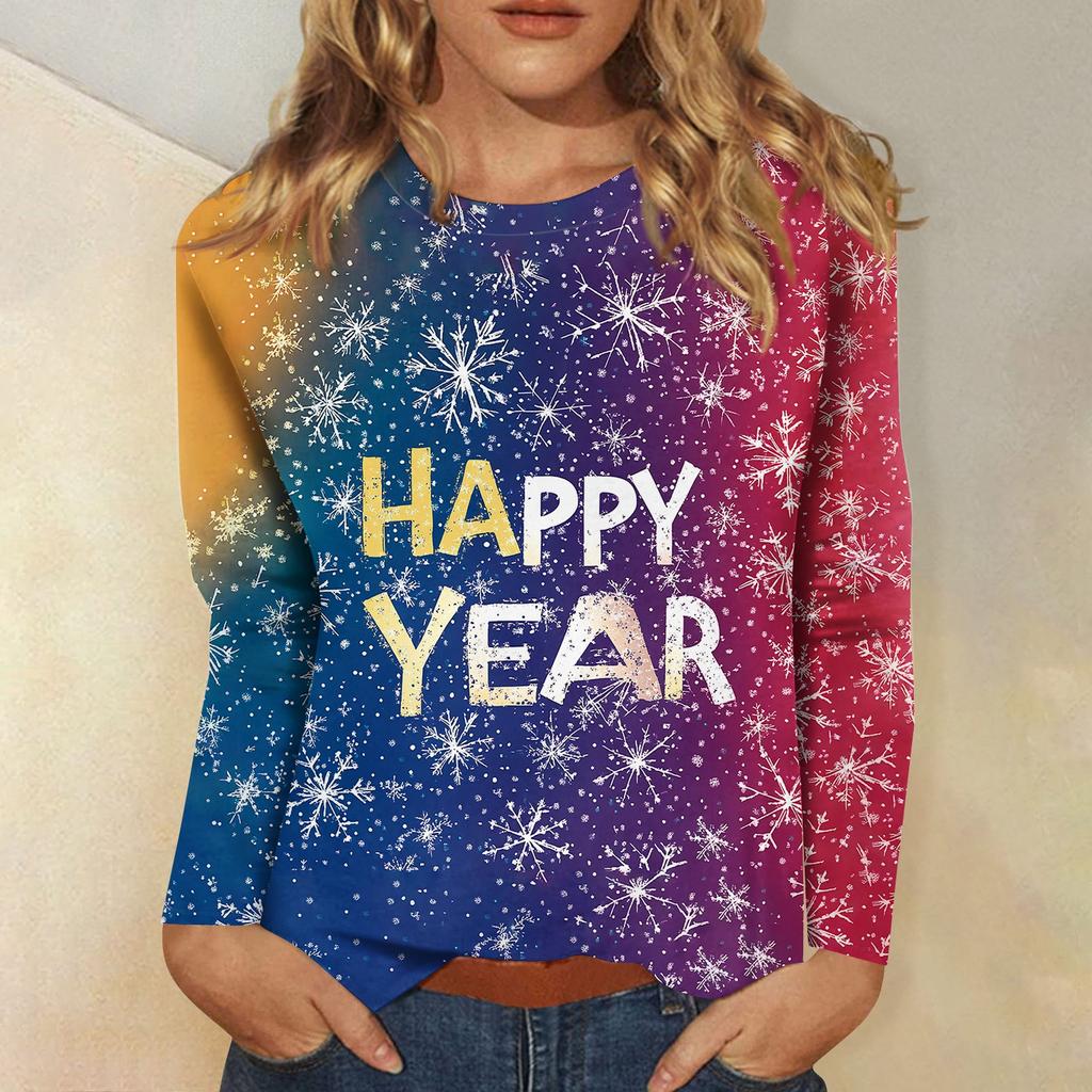 Женская осенне-зимняя футболка с круглым вырезом и длинным рукавом с принтом