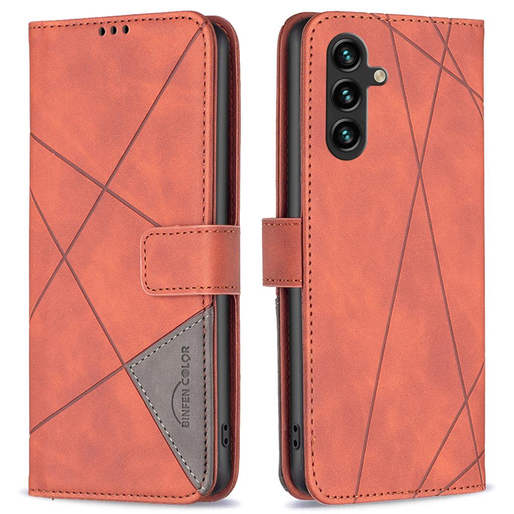 BINFEN COLOR For Samsung Galaxy A05s 4G Phone Cases Wallet Stand Geometry Imprinted Leather Cover