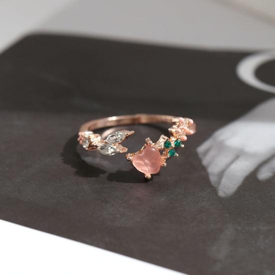 Женское открытое кольцо, регулируемое розовое кольцо со стразами, цветок в форме фруктов, в форме сердца, полированное, для вечеринки, свидания, ювелирные изделия на безымянном пальце
