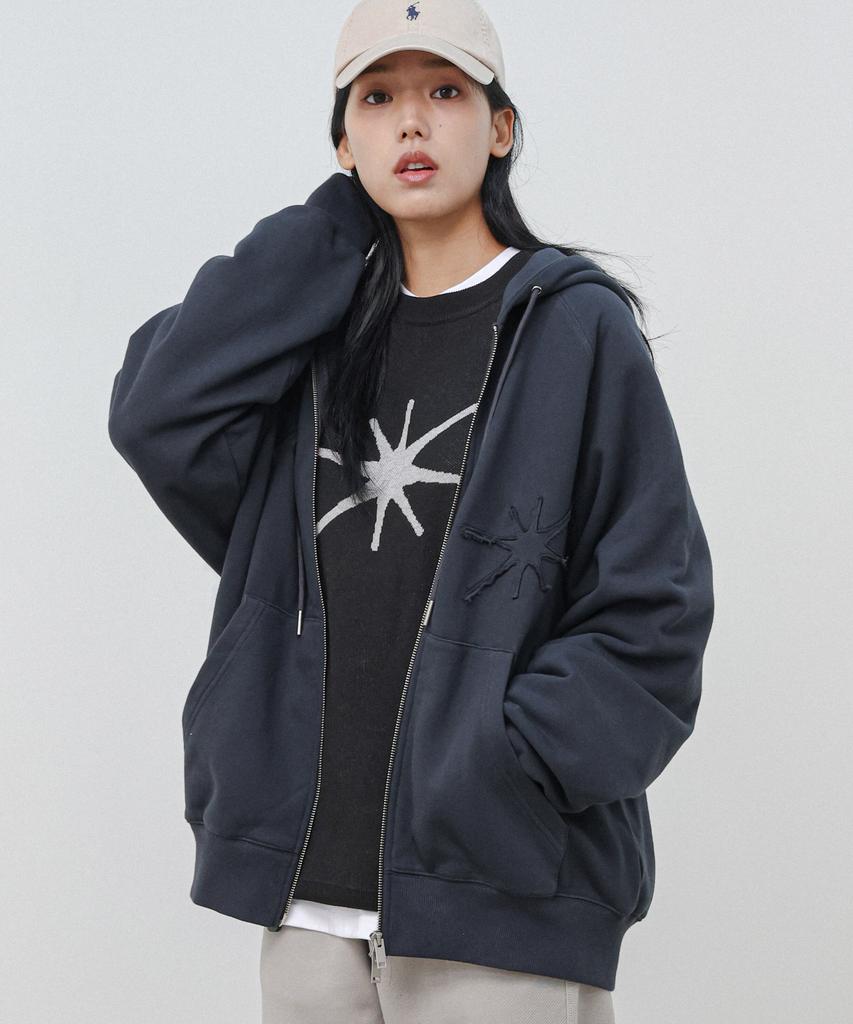 Худи на молнии оверсайз Moderment Applique Washed [Угольный]