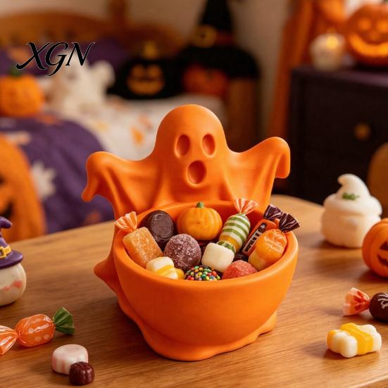Creative Desk Storage Ornament 3D Printed Ghost Candy Bowl for Halloween Party Decorations, Multi-functional Desktop Cute Supplies Organizer Trinkets