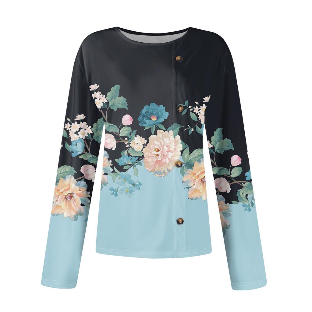Women's Fashion Casual Round Neck Long Sleeve Printed T-Shirt Ladies Top
