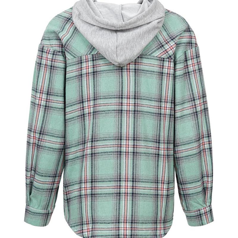 Новая весенняя женская рубашка из смесового хлопка, модная клетчатая рубашка с капюшоном, женская рубашка с длинным рукавом и однорядными пуговицами, блузки в британском стиле