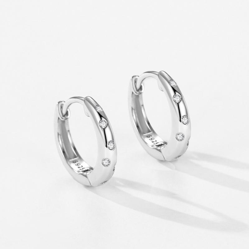 Ailmay New Arrival 925 Sterling Silver Unique Fashion Geometric Design Zircon Hoop Earrings for Women Korean Style Fine Jewelry