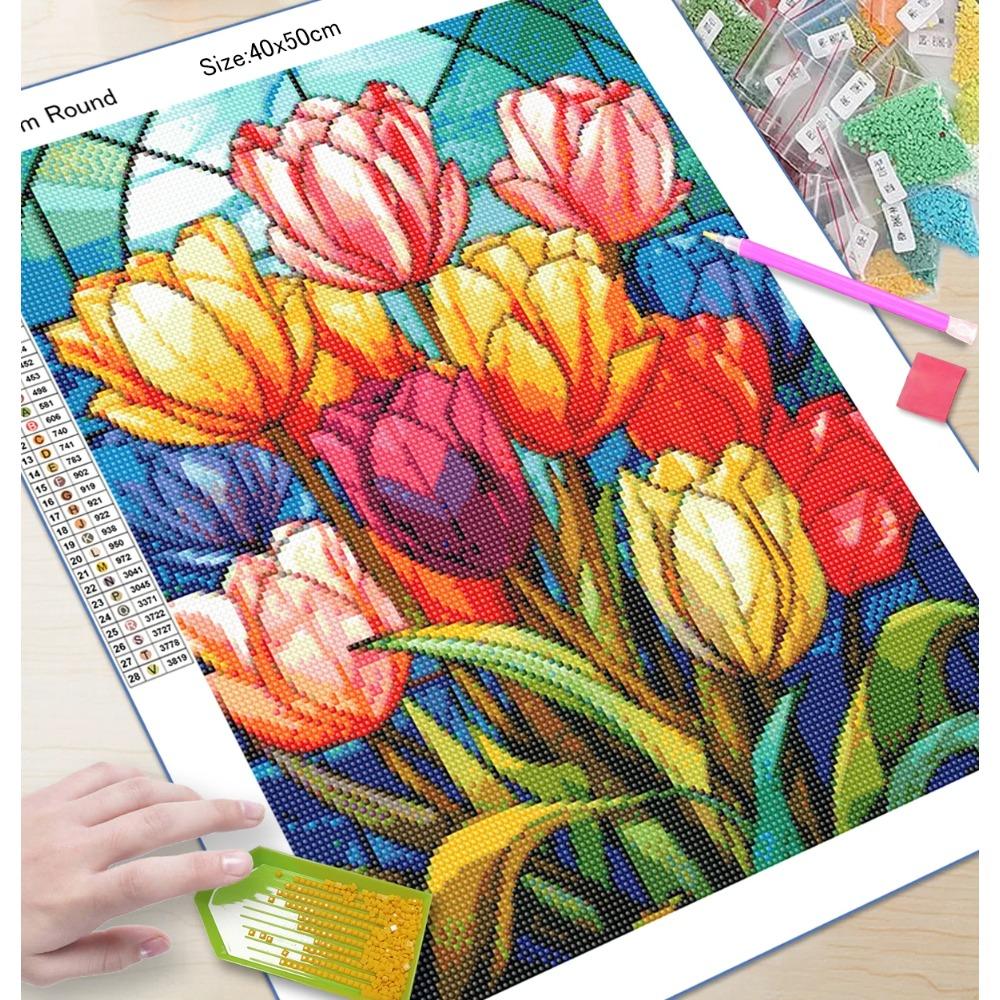 5D DIY Diamond Painting Tulip Flower Full Round Diamond Mosaic Embroidery Cross Stitch Kit Home Decoration Art Hobbies Gifts