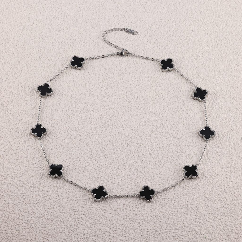 Ожерелье-цепочка на ключицу «Четырехлистный клевер» и «Десятицветник» стального цвета, модное и не выцветающее ожерелье для женщин