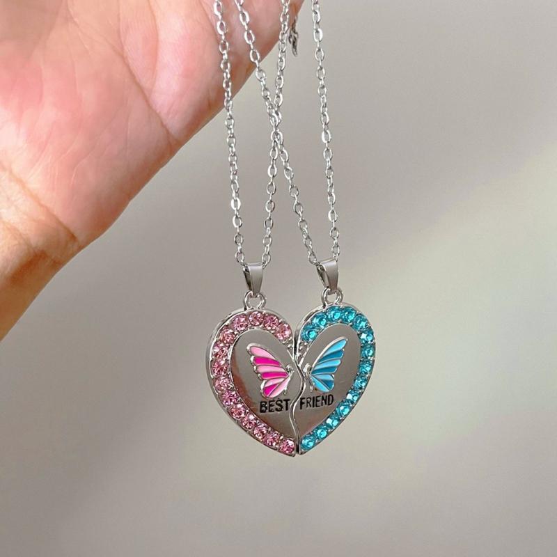 1 пара Набор necklaces дружбы Магнитный кулон-бабочка Цепочка на шею Подвеска в виде сердца-любовь Ключица Цепочка для лучших друзей