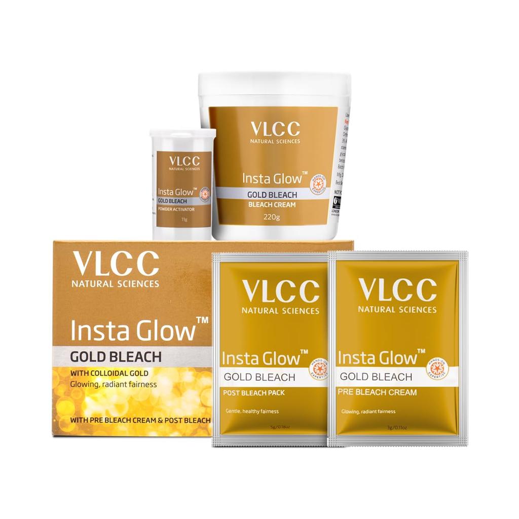 VLCC Insta Glow Gold Bleach 402 г Упаковка 1 шт. Для ровного тона кожи и сияющего цвета лица. Осветление волос на лице.