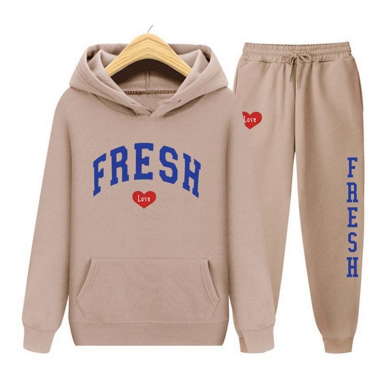 Модный классический узор с буквенным принтом FRESH LOVE, модный спортивный свитшот с принтом, осень/зима, теплая толстовка с начесом, пальто, повседневный комплект