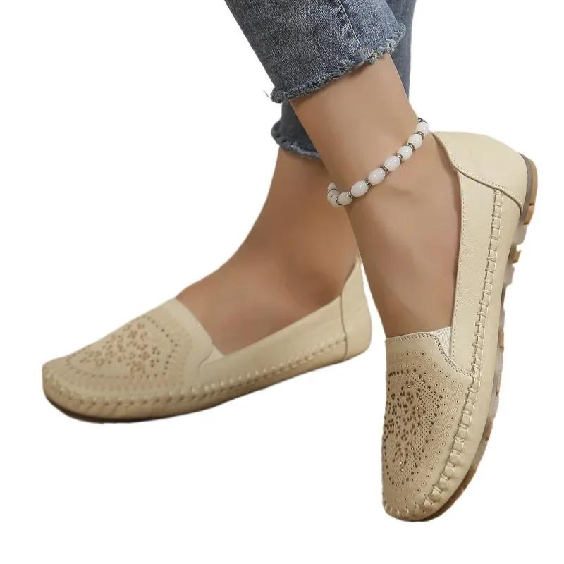 Ladies Shoes 2024 High Quality Autumn Women's Flats Round Toe Solid Hollow Breathable Concise Large Size Zapatillas De Mujer