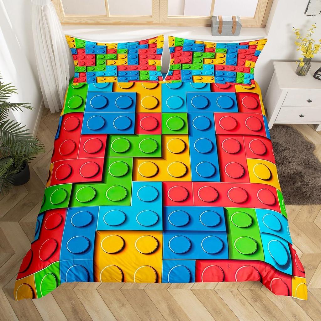 Пододеяльник из строительных блоков Твин Кинг Радужный Конструктор Постельный комплект Чехол для одеяла из разноцветных кирпичиков Для декора комнаты девочки-подростка