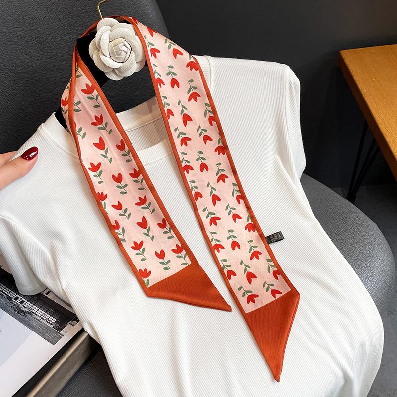 Женский длинный узкий шелковый шарф, повязка на голову, шейный галстук с принтом, роскошные брендовые аксессуары для волос, классные шарфы для девочек, лето 2021 г.