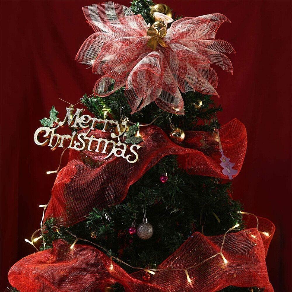 Red & White Net Yarn Christmas Wreath Tree Stripes Candy Cane Decoration Mesh Roll Christmas Ribbon