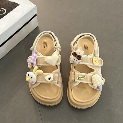 Мода Мода Женские Сандалии Милый Мультяшный Медведь Пряжка на липучке Сандалии Женские Летние Пляжные Прохладные Шлепанцы Sandalias Mujer