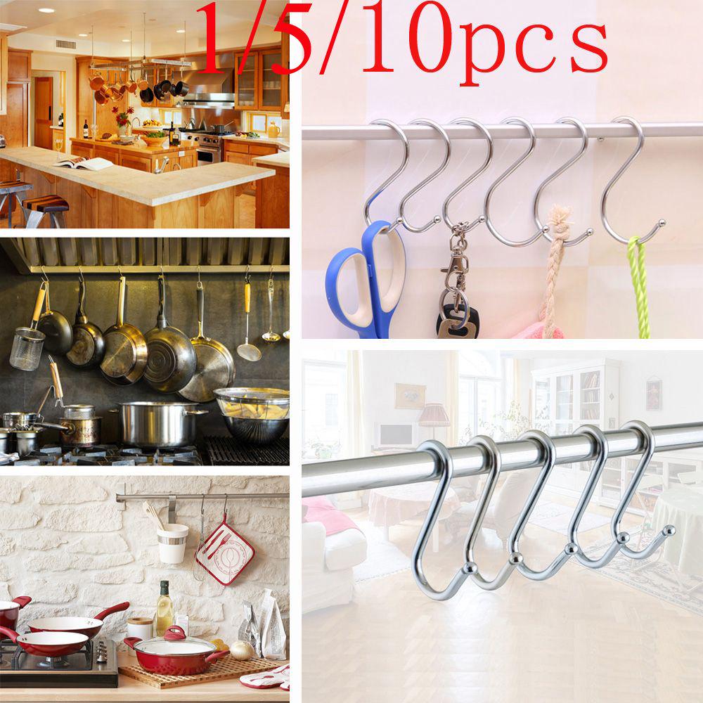 1/5/10Pcs Clothing Home Kitchen Holder S Shaped Hanger Hook Storage Rack Clasps Hooks
